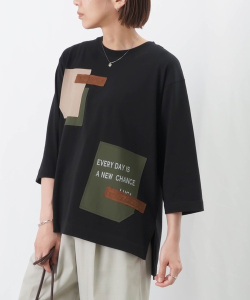 LUCA/LADY LUCK LUCA（ルカ/レディラックルカ）の「LC/LLL パッチワークロゴTシャツ / MIXパッチワークTシャツ（Tシャツ/カットソー・レディース・オフホワイト/ブラック/カーキ・FREE）」の4枚目の写真