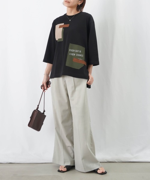 LUCA/LADY LUCK LUCA（ルカ/レディラックルカ）の「LC/LLL パッチワークロゴTシャツ / MIXパッチワークTシャツ（Tシャツ/カットソー・レディース・オフホワイト/ブラック/カーキ・FREE）」の5枚目の写真