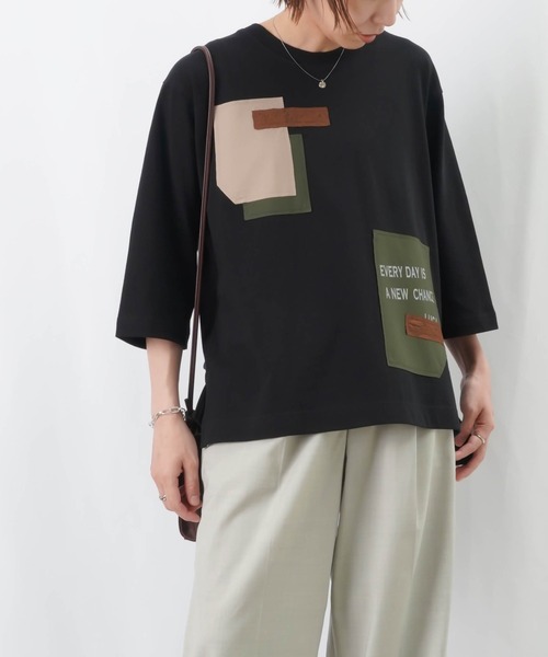 LUCA/LADY LUCK LUCA（ルカ/レディラックルカ）の「LC/LLL パッチワークロゴTシャツ / MIXパッチワークTシャツ（Tシャツ/カットソー・レディース・オフホワイト/ブラック/カーキ・FREE）」の8枚目の写真