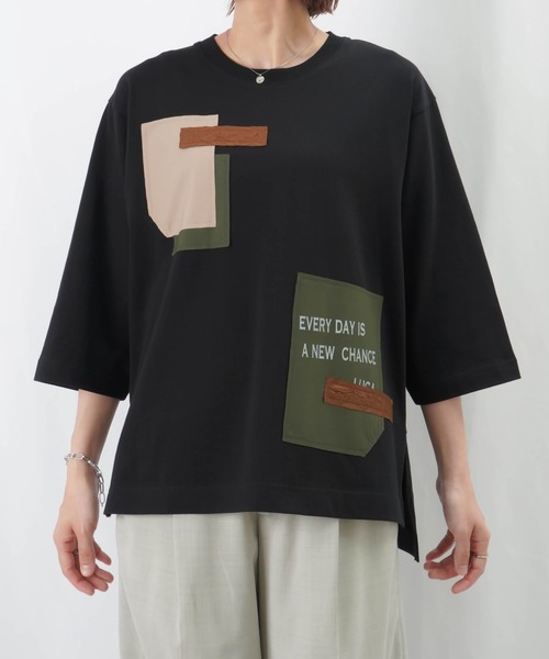 LUCA/LADY LUCK LUCA（ルカ/レディラックルカ）の「LC/LLL パッチワークロゴTシャツ / MIXパッチワークTシャツ（Tシャツ/カットソー・レディース・オフホワイト/ブラック/カーキ・FREE）」の19枚目の写真