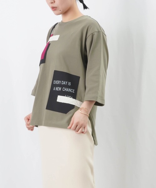 LUCA/LADY LUCK LUCA（ルカ/レディラックルカ）の「LC/LLL パッチワークロゴTシャツ / MIXパッチワークTシャツ（Tシャツ/カットソー・レディース・オフホワイト/ブラック/カーキ・FREE）」の10枚目の写真