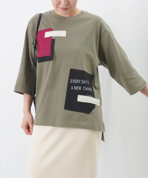 LUCA/LADY LUCK LUCA（ルカ/レディラックルカ）の「LC/LLL パッチワークロゴTシャツ / MIXパッチワークTシャツ（Tシャツ/カットソー・レディース・オフホワイト/ブラック/カーキ・FREE）」の9枚目の写真