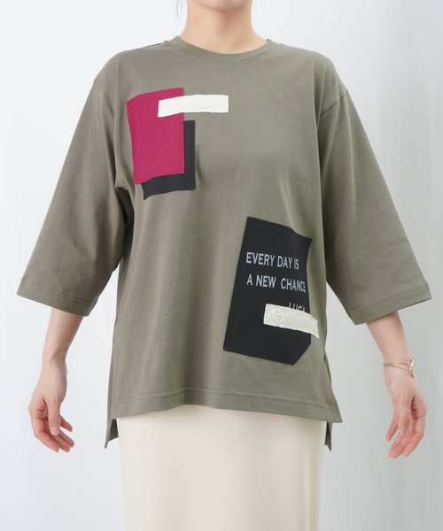 LUCA/LADY LUCK LUCA（ルカ/レディラックルカ）の「LC/LLL パッチワークロゴTシャツ / MIXパッチワークTシャツ（Tシャツ/カットソー・レディース・オフホワイト/ブラック/カーキ・FREE）」の22枚目の写真