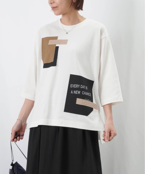 LUCA/LADY LUCK LUCA（ルカ/レディラックルカ）の「LC/LLL パッチワークロゴTシャツ / MIXパッチワークTシャツ（Tシャツ/カットソー・レディース・オフホワイト/ブラック/カーキ・FREE）」の14枚目の写真