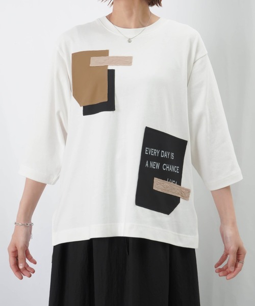 LUCA/LADY LUCK LUCA（ルカ/レディラックルカ）の「LC/LLL パッチワークロゴTシャツ / MIXパッチワークTシャツ（Tシャツ/カットソー・レディース・オフホワイト/ブラック/カーキ・FREE）」の21枚目の写真