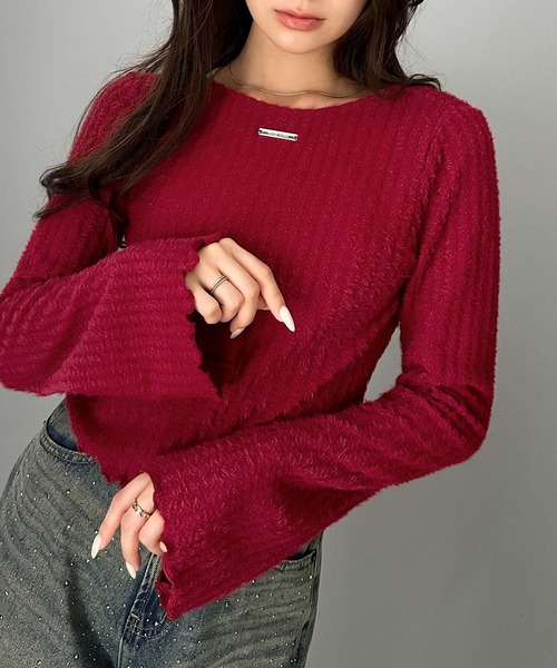 mily bilet(ミウィビレット)の「【mily bilet】高見えロゴプレートがキラリ。前後2WAYリボンデザインニットカーディガン(カーディガン/ボレロ・レディース・レッド/アイボリー/ブラック/チャコールグレー/スモークピンク/ライトブルー・X-LARGE/SMALL/MEDIUM/LARGE)」の21枚目の写真