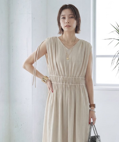 STYLE DELI(スタイルデリ)の「楊柳ドロストギャザーワンピース(ワンピース・レディース・ホワイト系その他/オリーブ・SMALL/MEDIUM)」の12枚目の写真