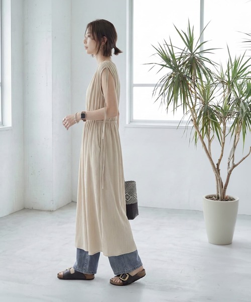 STYLE DELI(スタイルデリ)の「楊柳ドロストギャザーワンピース(ワンピース・レディース・ホワイト系その他/オリーブ・SMALL/MEDIUM)」の10枚目の写真