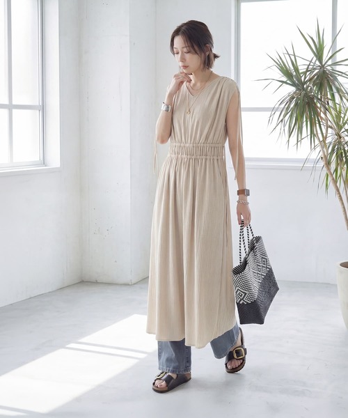 STYLE DELI(スタイルデリ)の「楊柳ドロストギャザーワンピース(ワンピース・レディース・ホワイト系その他/オリーブ・SMALL/MEDIUM)」の9枚目の写真