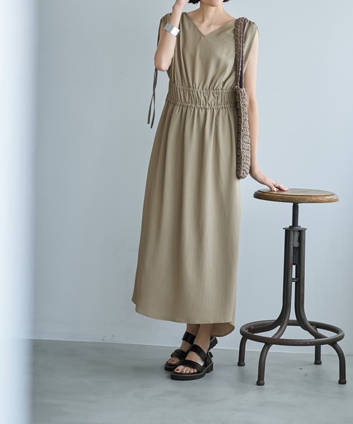 STYLE DELI(スタイルデリ)の「楊柳ドロストギャザーワンピース(ワンピース・レディース・ホワイト系その他/オリーブ・SMALL/MEDIUM)」の3枚目の写真