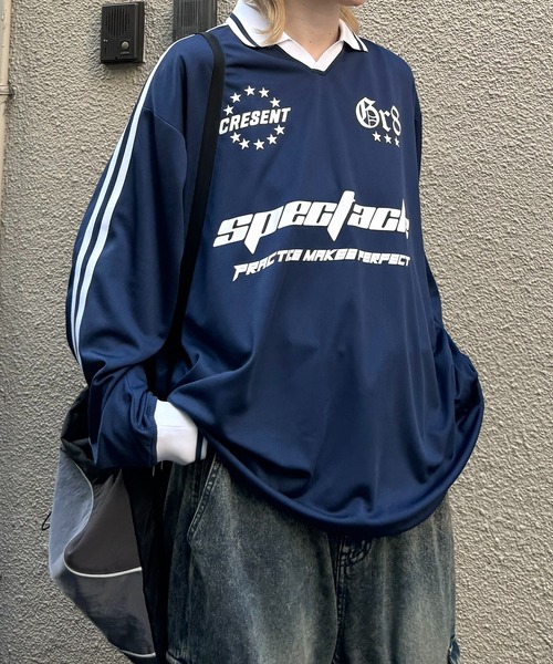 ILL'S(イルズ)の「【ILL'S】ブロークコア 襟付きサッカーユニフォーム ロンT(Tシャツ/カットソー・メンズ・ホワイト/ネイビー/ブラック/ワイン・M/L)」の3枚目の写真