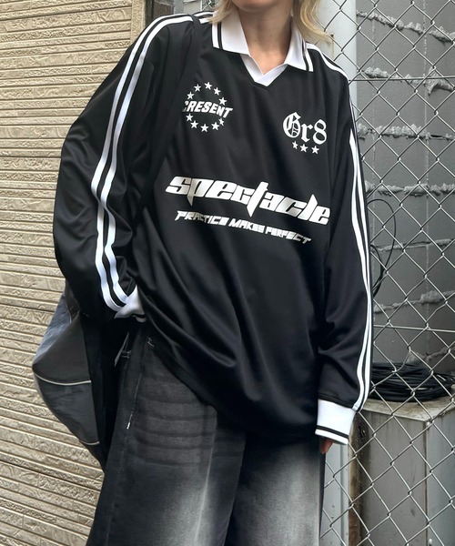 ILL'S(イルズ)の「【ILL'S】ブロークコア 襟付きサッカーユニフォーム ロンT(Tシャツ/カットソー・メンズ・ホワイト/ネイビー/ブラック/ワイン・M/L)」の2枚目の写真