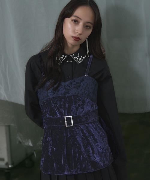 HARE(ハレ)の「ベロア*レースビスチェ(HARE)(ベスト・レディース・ブラック/グレー/ネイビー・FREE)」の1枚目の写真