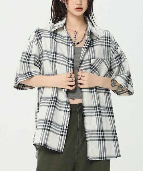GENXDER(ノンジェンダー)の「【GENXDER】コットンワイドチェックシャツ (SS)(シャツ/ブラウス・メンズ・その他・LARGE/X-LARGE/XX-LARGE)」の1枚目の写真