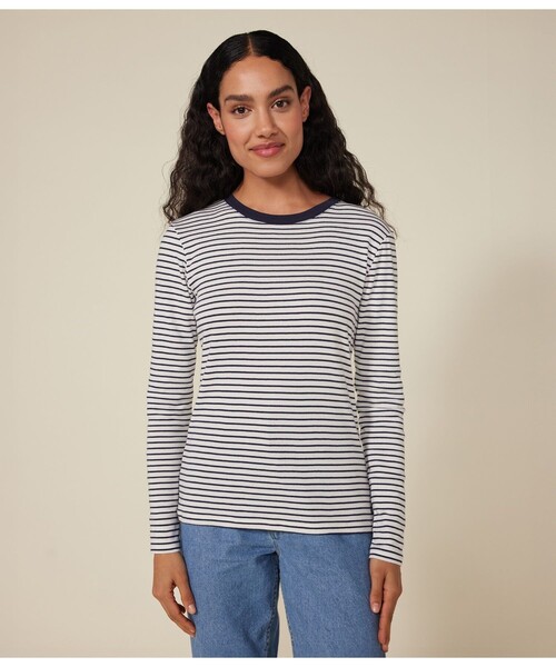 PETIT BATEAU（プチバトー）の「長袖Ｔシャツ（Tシャツ/カットソー・レディース・ホワイト×ネイビー・XX-SMALL/X-SMALL/SMALL/MEDIUM/LARGE）」の4枚目の写真