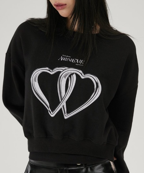 ACOVER(オコボ)の「A'GEM/9 × .kom 『ACOVER/オコボ』 Two Hert Silver Ring Crop Sweats shirt/ツーハートシルバーリングクロップ スウェットシャツ(スウェット・レディース・ブラック/ライトグレー・FREE)」の9枚目の写真