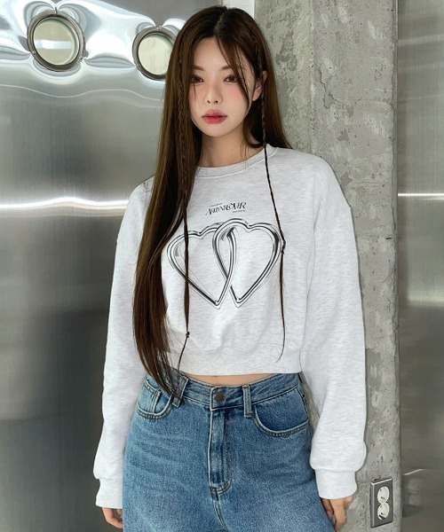 トレーナー スウェット A'GEM/9 × .kom 「ACOVER/オコボ」 Two Hert Silver Ring Crop Sweats sh A'GEM/9 × .kom 『ACOVER/オコボ』 Two Hert Silver Ring Crop