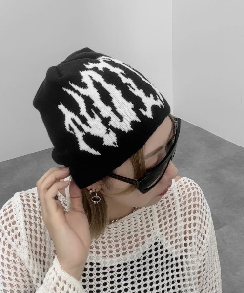 jiasecond.】ロゴデザインビーニー / 帽子 ニット帽 ニット ロゴ Y2K