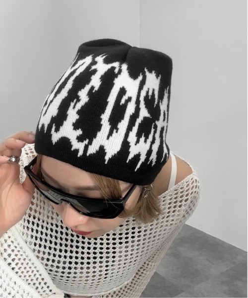 jiasecond.】ロゴデザインビーニー / 帽子 ニット帽 ニット ロゴ Y2K