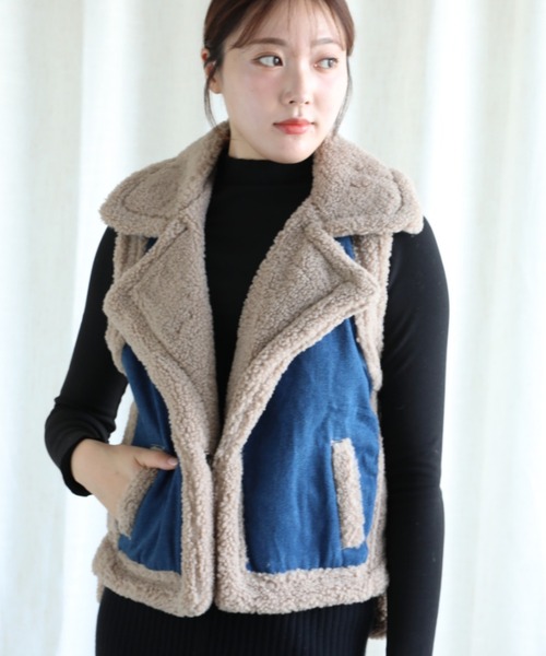 aimoha(アイモハ)の「【Aimoha】秋冬のノースリーブファーベスト (AW)(ベスト・レディース・インディゴブルー・SMALL/MEDIUM/LARGE/X-LARGE)」の1枚目の写真