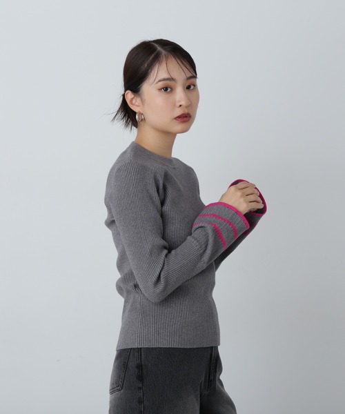 N.（N. Natural Beauty Basic）（エヌエヌナチュラルビューティーベーシック）の「◆バイカラーラインフレアスリーブニット（ニット/セーター・レディース・オフホワイト/グレー/グリーン・MEDIUM）」の20枚目の写真