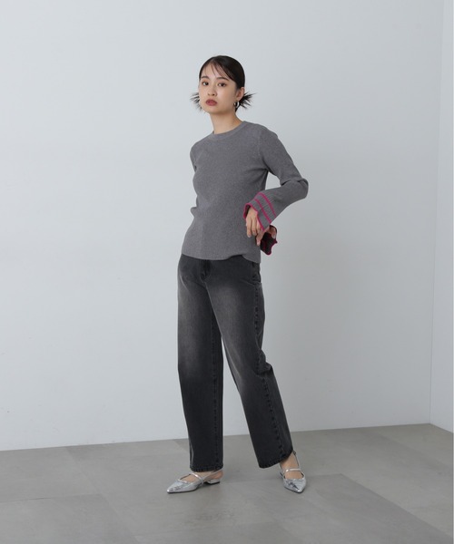 N.（N. Natural Beauty Basic）（エヌエヌナチュラルビューティーベーシック）の「◆バイカラーラインフレアスリーブニット（ニット/セーター・レディース・オフホワイト/グレー/グリーン・MEDIUM）」の21枚目の写真