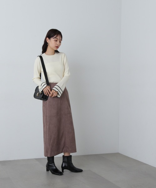 N.（N. Natural Beauty Basic）（エヌエヌナチュラルビューティーベーシック）の「◆バイカラーラインフレアスリーブニット（ニット/セーター・レディース・オフホワイト/グレー/グリーン・MEDIUM）」の8枚目の写真