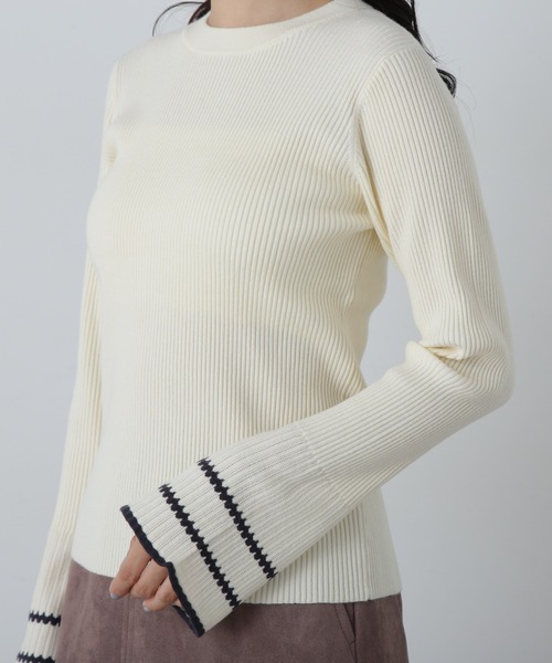 N.（N. Natural Beauty Basic）（エヌエヌナチュラルビューティーベーシック）の「◆バイカラーラインフレアスリーブニット（ニット/セーター・レディース・オフホワイト/グレー/グリーン・MEDIUM）」の17枚目の写真