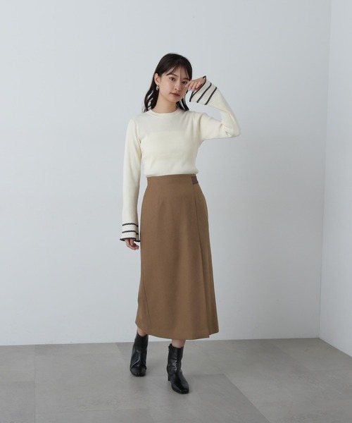 N.（N. Natural Beauty Basic）（エヌエヌナチュラルビューティーベーシック）の「◆バイカラーラインフレアスリーブニット（ニット/セーター・レディース・オフホワイト/グレー/グリーン・MEDIUM）」の18枚目の写真