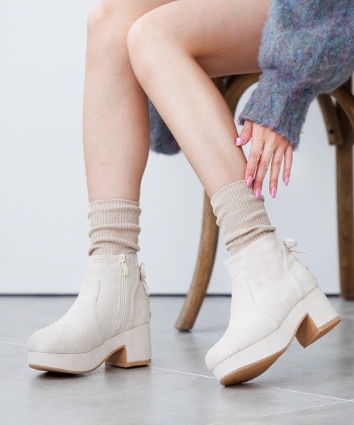 レースアップGirlyブーツ　シロ　Lサイズ　L: ~24.5 attagirl ブーツ レースアップロングブーツ レディース : ZOZOTOWN