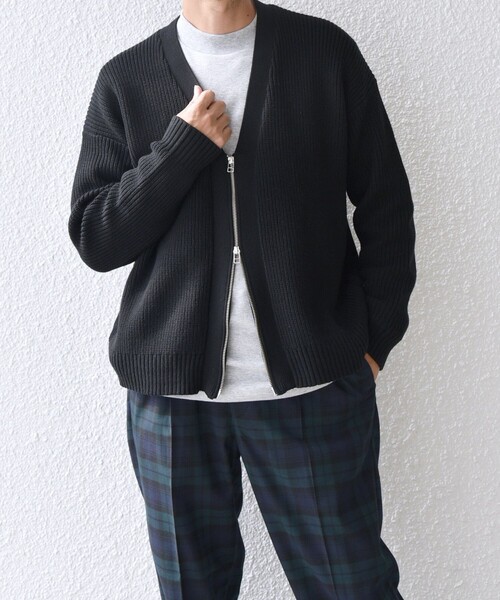 SHIPS any（シップス エニィ）の「SHIPS any:〈手洗い可能〉畦編み ドライバーズ Vネック ショート ジップ カーディガン◇（カーディガン/ボレロ・メンズ・ブラック/ブラウン/ダークグレー/ベージュ・MEDIUM/LARGE）」の16枚目の写真