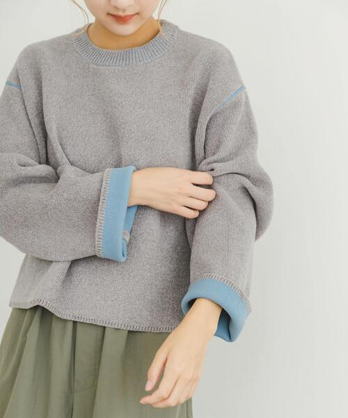 ITEMS URBANRESEARCH（アイテムズ アーバンリサーチ）の「ダブルフェイスモールニット（ニット/セーター・レディース・ライトグレー/ブラウン/アイボリー・FREE）」の3枚目の写真