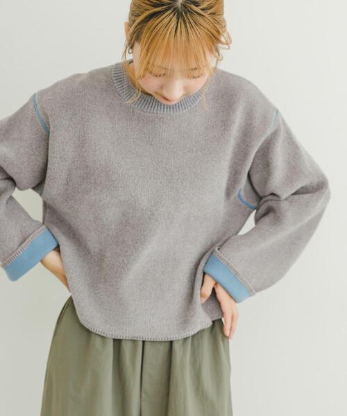 ITEMS URBANRESEARCH（アイテムズ アーバンリサーチ）の「ダブルフェイスモールニット（ニット/セーター・レディース・ライトグレー/ブラウン/アイボリー・FREE）」の4枚目の写真