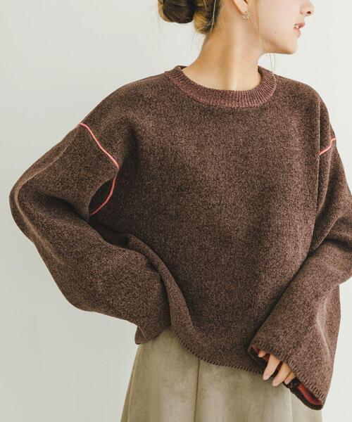 ITEMS URBANRESEARCH（アイテムズ アーバンリサーチ）の「ダブルフェイスモールニット（ニット/セーター・レディース・ライトグレー/ブラウン/アイボリー・FREE）」の14枚目の写真