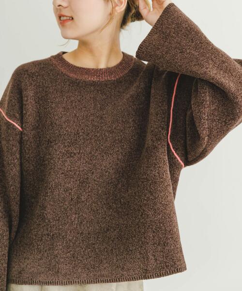 ITEMS URBANRESEARCH（アイテムズ アーバンリサーチ）の「ダブルフェイスモールニット（ニット/セーター・レディース・ライトグレー/ブラウン/アイボリー・FREE）」の15枚目の写真