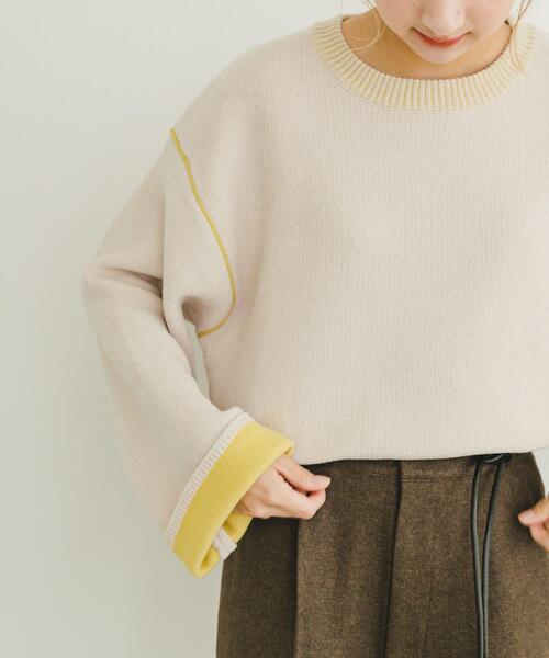 ITEMS URBANRESEARCH（アイテムズ アーバンリサーチ）の「ダブルフェイスモールニット（ニット/セーター・レディース・ライトグレー/ブラウン/アイボリー・FREE）」の20枚目の写真