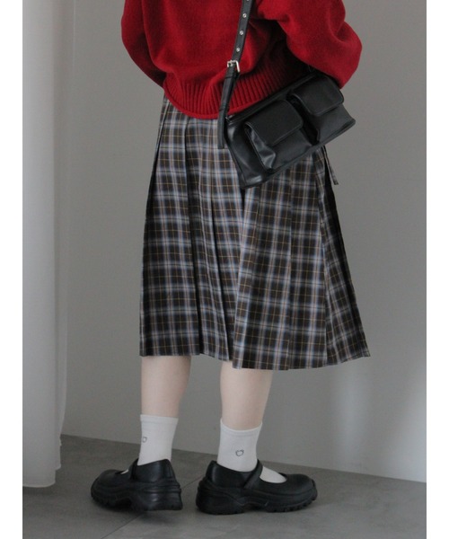 ehka sopo（エヘカソポ）の「前後2WAYチェックミディ丈スカート（スカート・レディース・チャコールグレー/ネイビー/グリーン・F）」の7枚目の写真