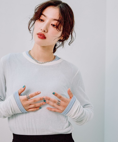 LEPSIM(レプシィム)の「テンセル混長袖クルーロンT 140532(Tシャツ/カットソー・レディース・オフホワイト/ブラック/オレンジ/パープル/ピンク/レッド/ライトブルー/ホワイト・FREE)」の2枚目の写真