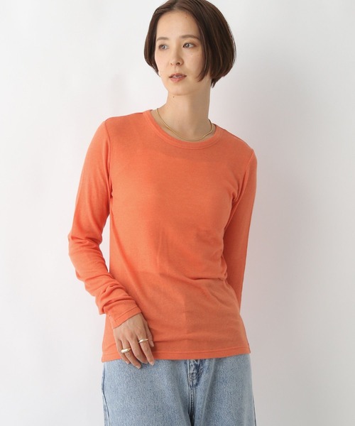 LEPSIM(レプシィム)の「テンセル混長袖クルーロンT 140532(Tシャツ/カットソー・レディース・オフホワイト/ブラック/オレンジ/パープル/ピンク/レッド/ライトブルー/ホワイト・FREE)」の8枚目の写真