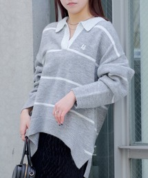 RAY CASSIN | ボーダースキッパーポロ刺繍ニット(ニット/セーター)