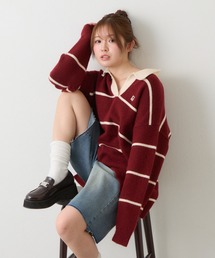 RAY CASSIN | 【新色追加／チクチクしないニット】ボーダースキッパーポロ刺繍ニット(ニット/セーター)