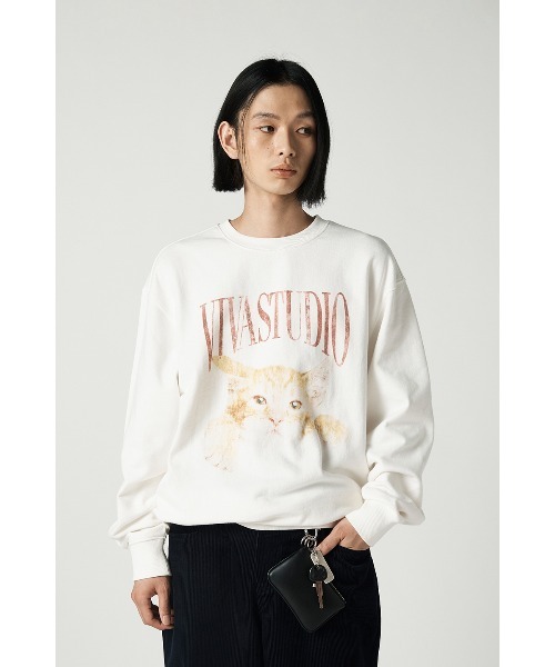 VIVASTUDIO（ビバスタジオ）の「キャットクルーネック / CAT CREW NECK（スウェット・メンズ・ホワイト/チャコール・X-LARGE/LARGE/MEDIUM/SMALL）」の2枚目の写真