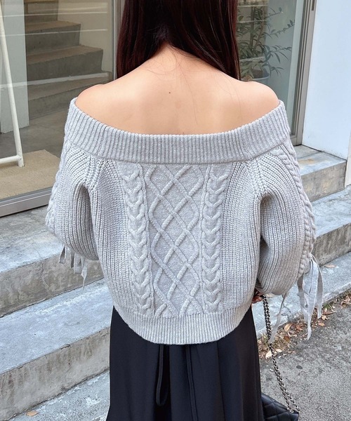 セール】袖リボンオフショルケーブルニット（ニット/セーター）｜INGNI