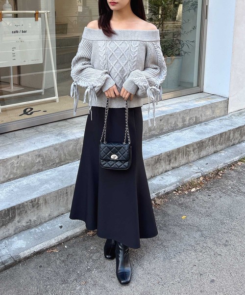 セール】袖リボンオフショルケーブルニット（ニット/セーター）｜INGNI