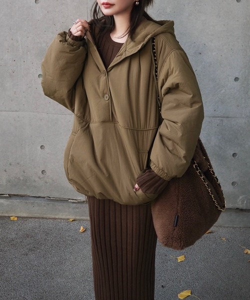 LAULEN(ローレン)の「oversized hooded light outerwear mod coat /オーバーサイズ フード付き モッズコート(モッズコート・レディース・ベージュ/ブラウン/アイボリー/ブラック・FREE)」の4枚目の写真