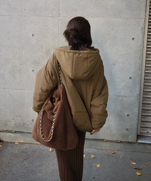 LAULEN(ローレン)の「oversized hooded light outerwear mod coat /オーバーサイズ フード付き モッズコート(モッズコート・レディース・ベージュ/ブラウン/アイボリー/ブラック・FREE)」の6枚目の写真