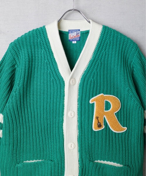【送料無料 53%OFF】HOUSTON ヒューストン    レタード カーディガン    NO.23HL001    GREEN_0(M相当)サイズ セール】【T6】【HOUSTON women】WOMEN LETTERD CARDIGAN