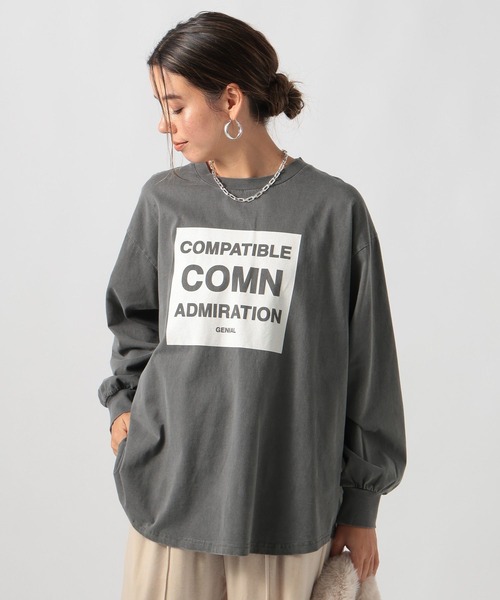 BAYFLOW（ベイフロー）の「[ゆるっと着られるオーバーサイズ]ピグメントロゴロングスリーブT（Tシャツ/カットソー・レディース・チャコール/ピンク/アイボリー/ブルー・SMALL/MEDIUM）」の2枚目の写真