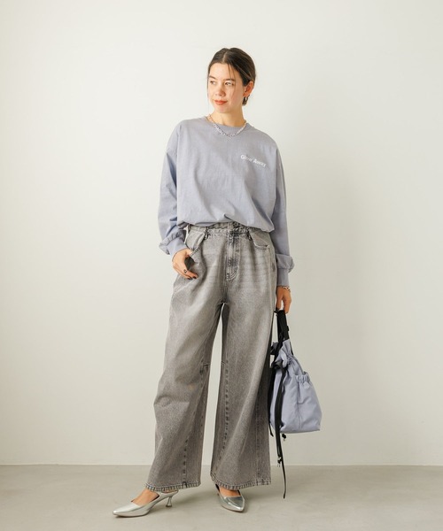 BAYFLOW（ベイフロー）の「[ゆるっと着られるオーバーサイズ]ピグメントロゴロングスリーブT（Tシャツ/カットソー・レディース・チャコール/ピンク/アイボリー/ブルー・SMALL/MEDIUM）」の7枚目の写真