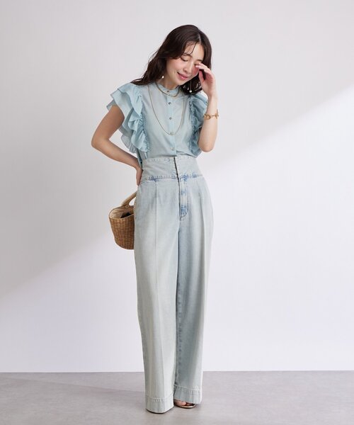 La boutique BonBon バックレースアップデニムワイドパンツ 美脚見え】バックレースアップデニムワイドパンツ（デニムパンツ